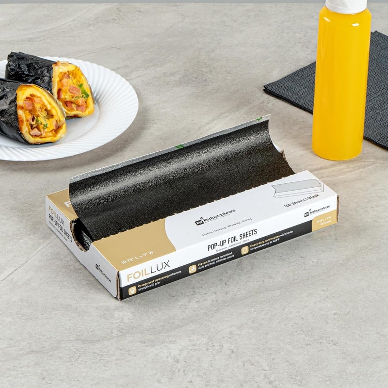 Restaurantware Aluminum Foil Sheets 100 Count 9 x 10.75 Inches Interfolded Disposable Pop-Up Wrap Embossed Black For Sandwich And Burger Wrapping - Image 3